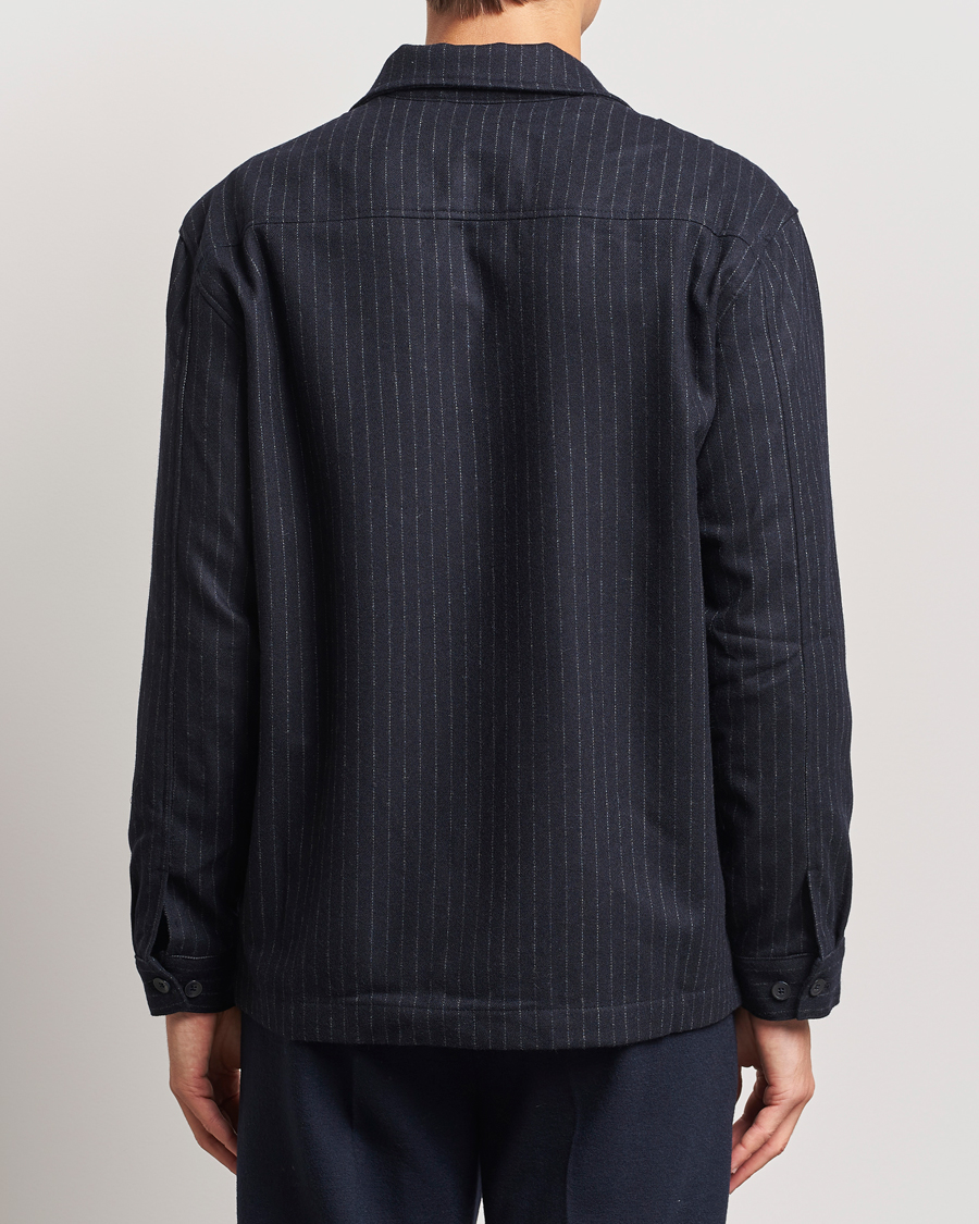Herren | Hemden | NN07 | Isak Wool Overshirt Navy Blue Pinstripe