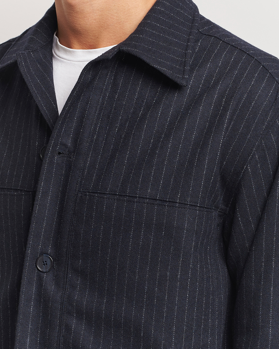 Herren | Hemden | NN07 | Isak Wool Overshirt Navy Blue Pinstripe