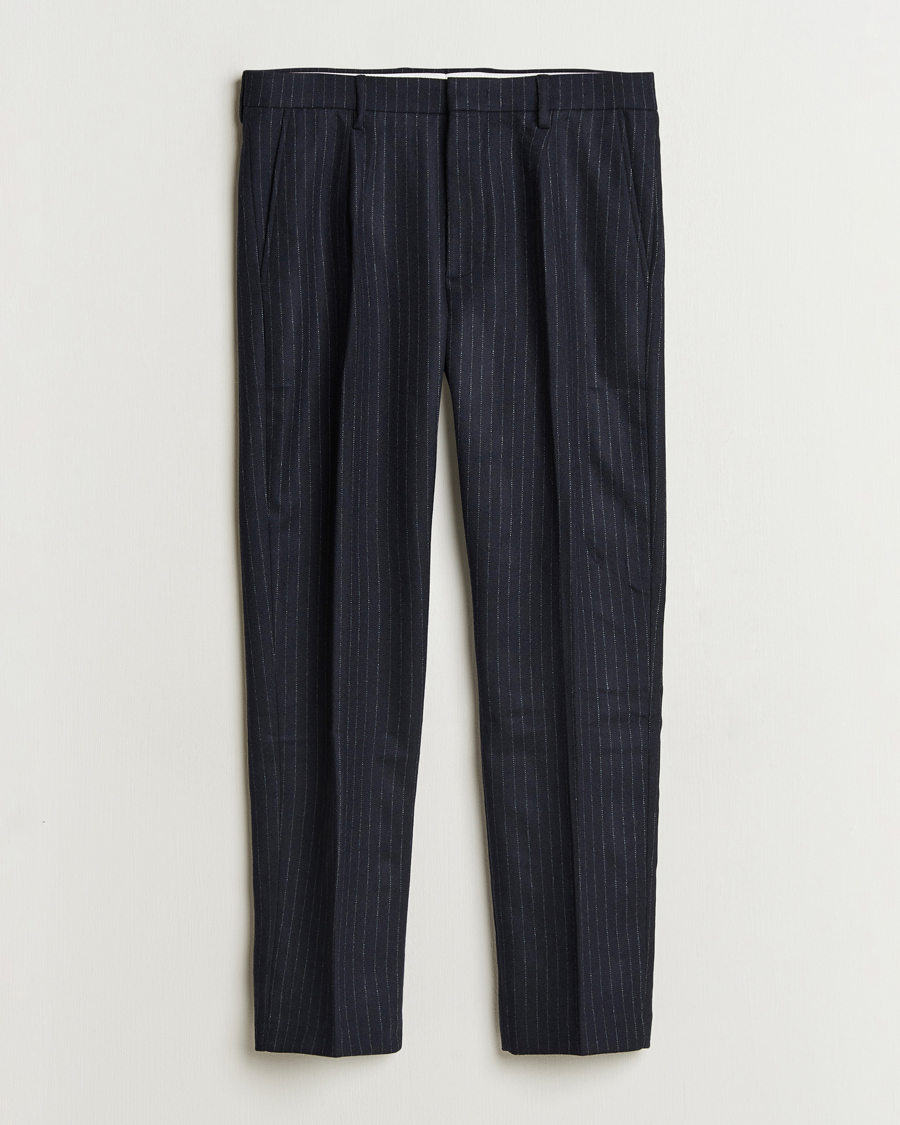 Herren | Hosen | NN07 | Bill Wool Pleated Trousers Navy Blue Pinstripe