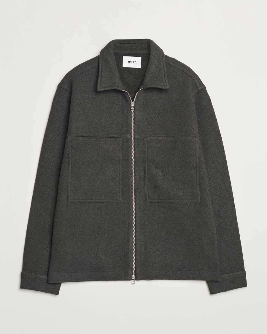 Herren | Pullover | NN07 | Isak Boiled Wool Full Zip Dark Army