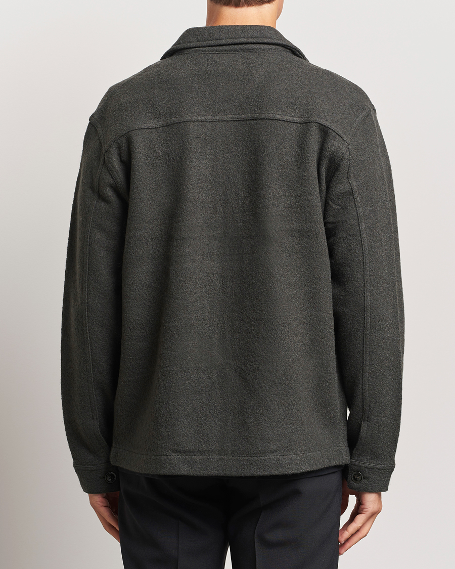 Herren | Pullover | NN07 | Isak Boiled Wool Full Zip Dark Army