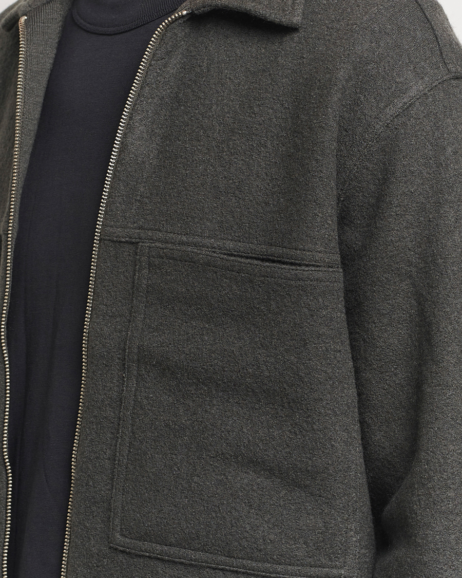 Herren | Pullover | NN07 | Isak Boiled Wool Full Zip Dark Army