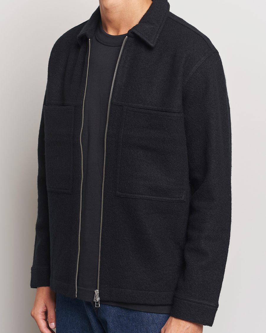 Herren | Pullover | NN07 | Isak Boiled Wool Full Zip Black