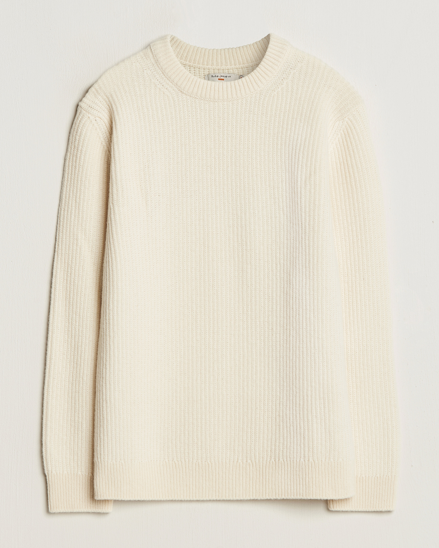 Herren | Pullover | Nudie Jeans | August Wool Rib Knitted Sweater Off White