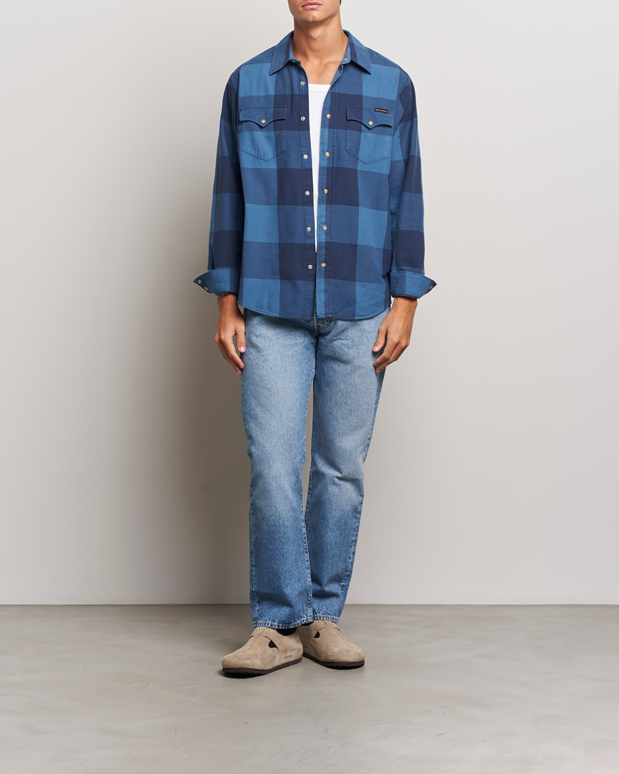 Herren | Hemden | Nudie Jeans | George Checked Flannel Shirt Blue