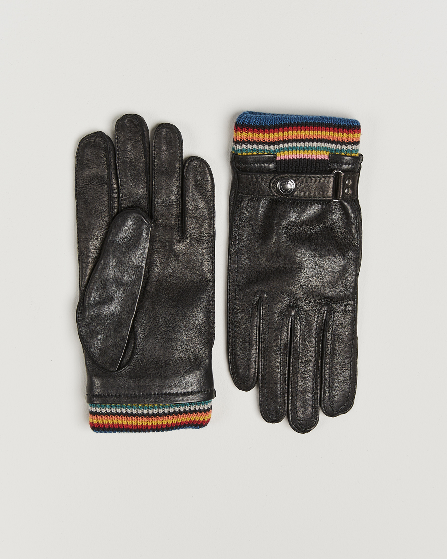 Herren | Paul Smith Signature Stripe Cuff Leather Glove Black | Paul Smith | Signature Stripe Cuff Leather Glove Black