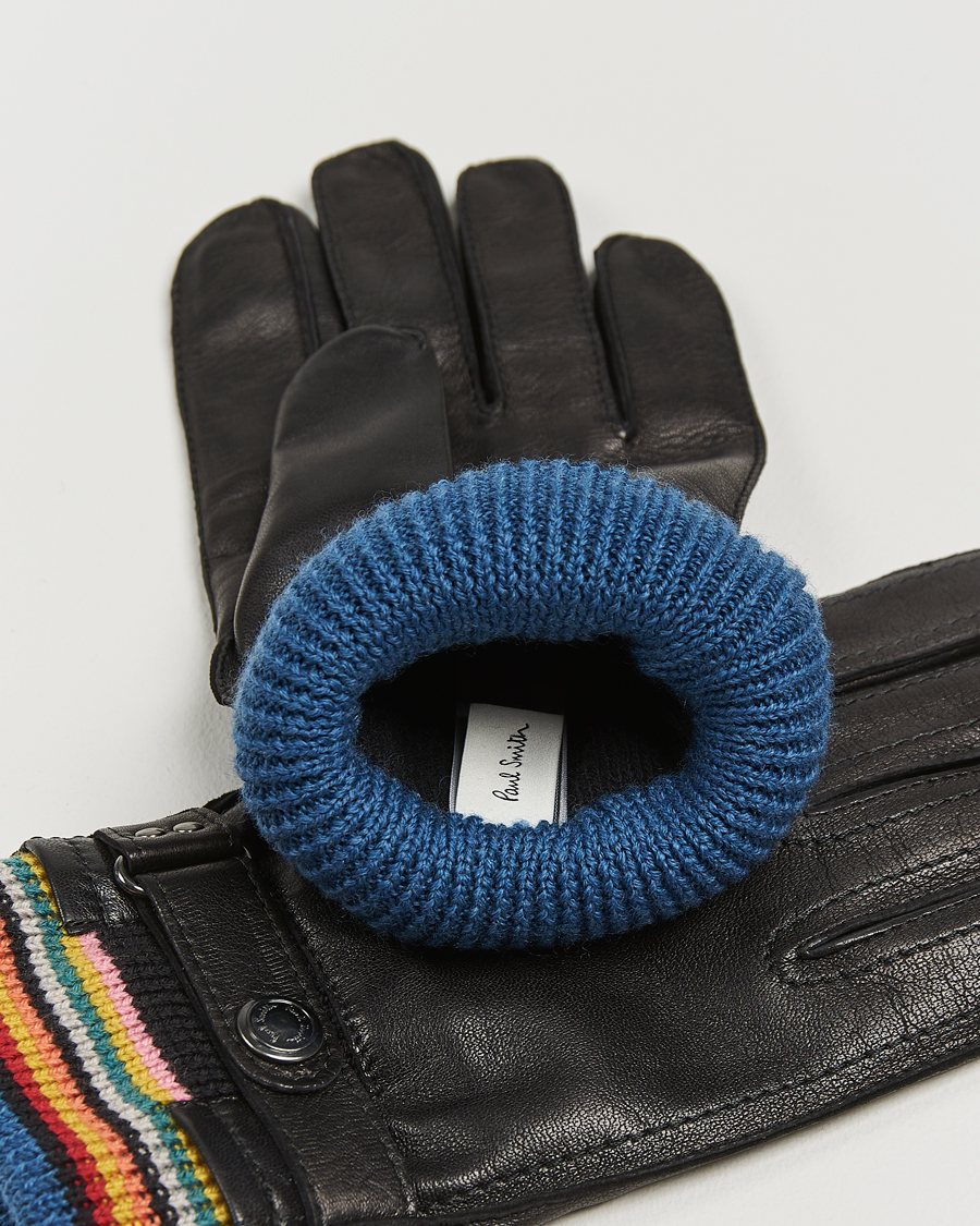 Herren | Paul Smith Signature Stripe Cuff Leather Glove Black | Paul Smith | Signature Stripe Cuff Leather Glove Black