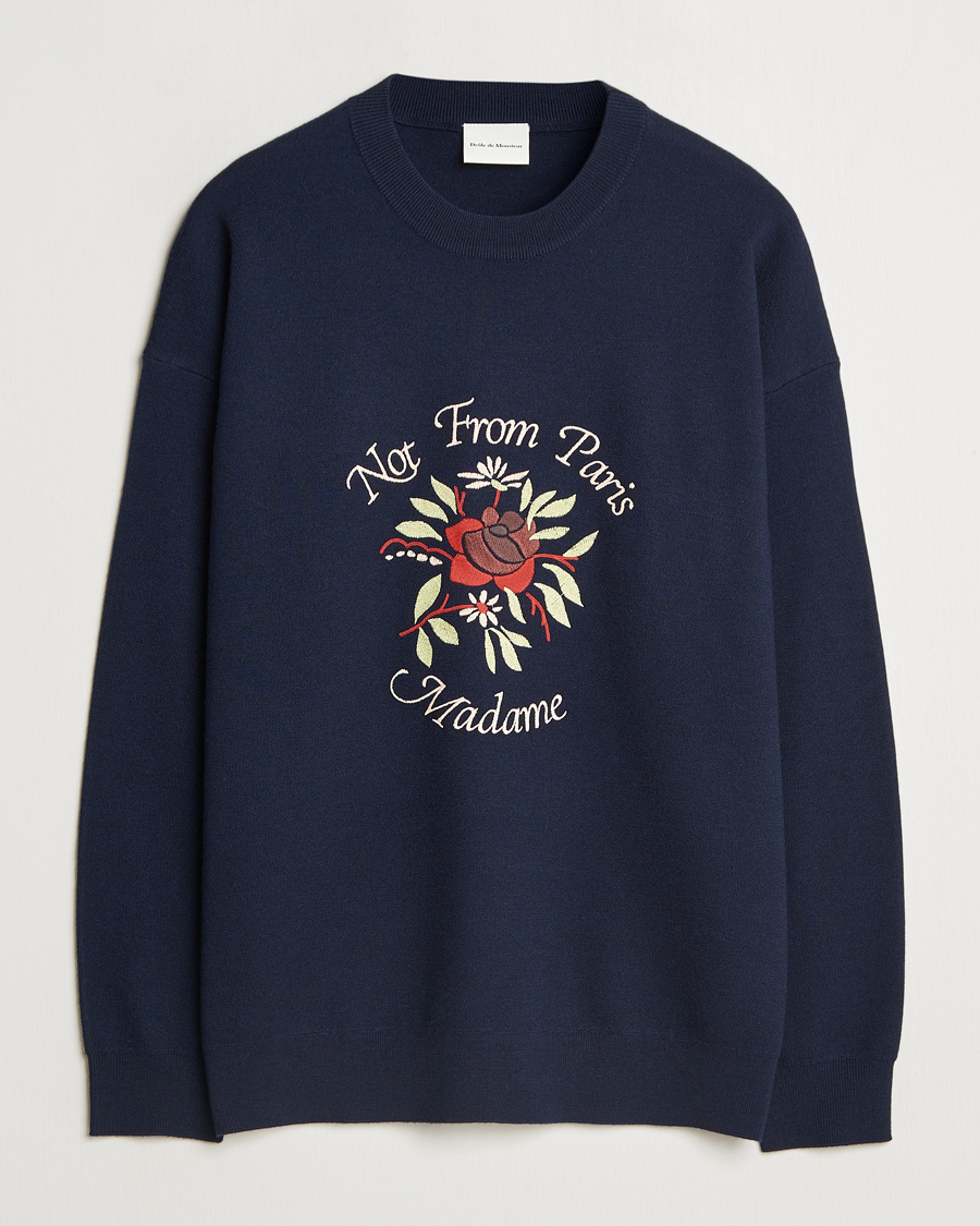 Herren | Pullover | Drôle de Monsieur | Flower Slogan Pullover Dark Navy