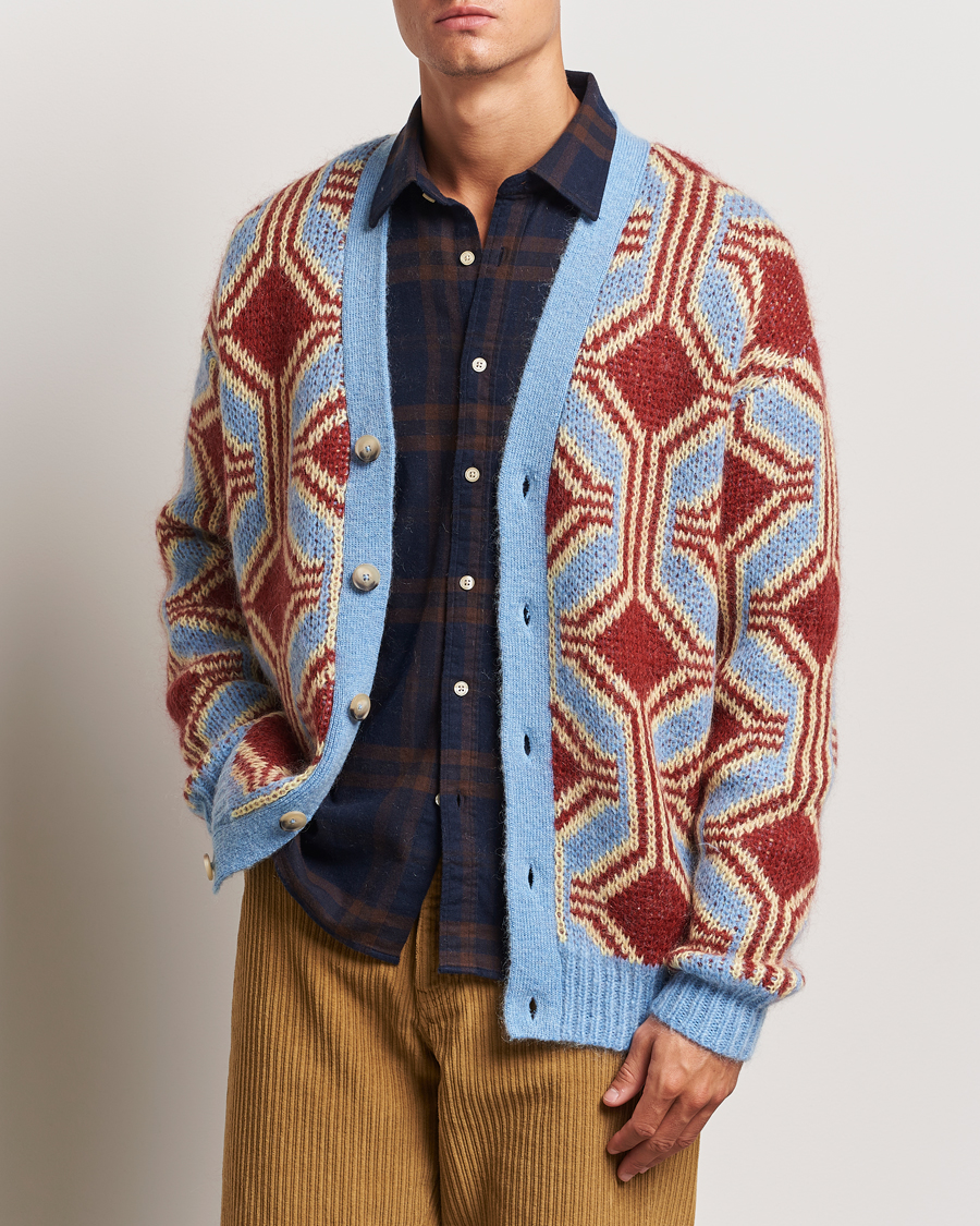Herren | Pullover | Drôle de Monsieur | Geometric Mohair Cardigan Red/Blue