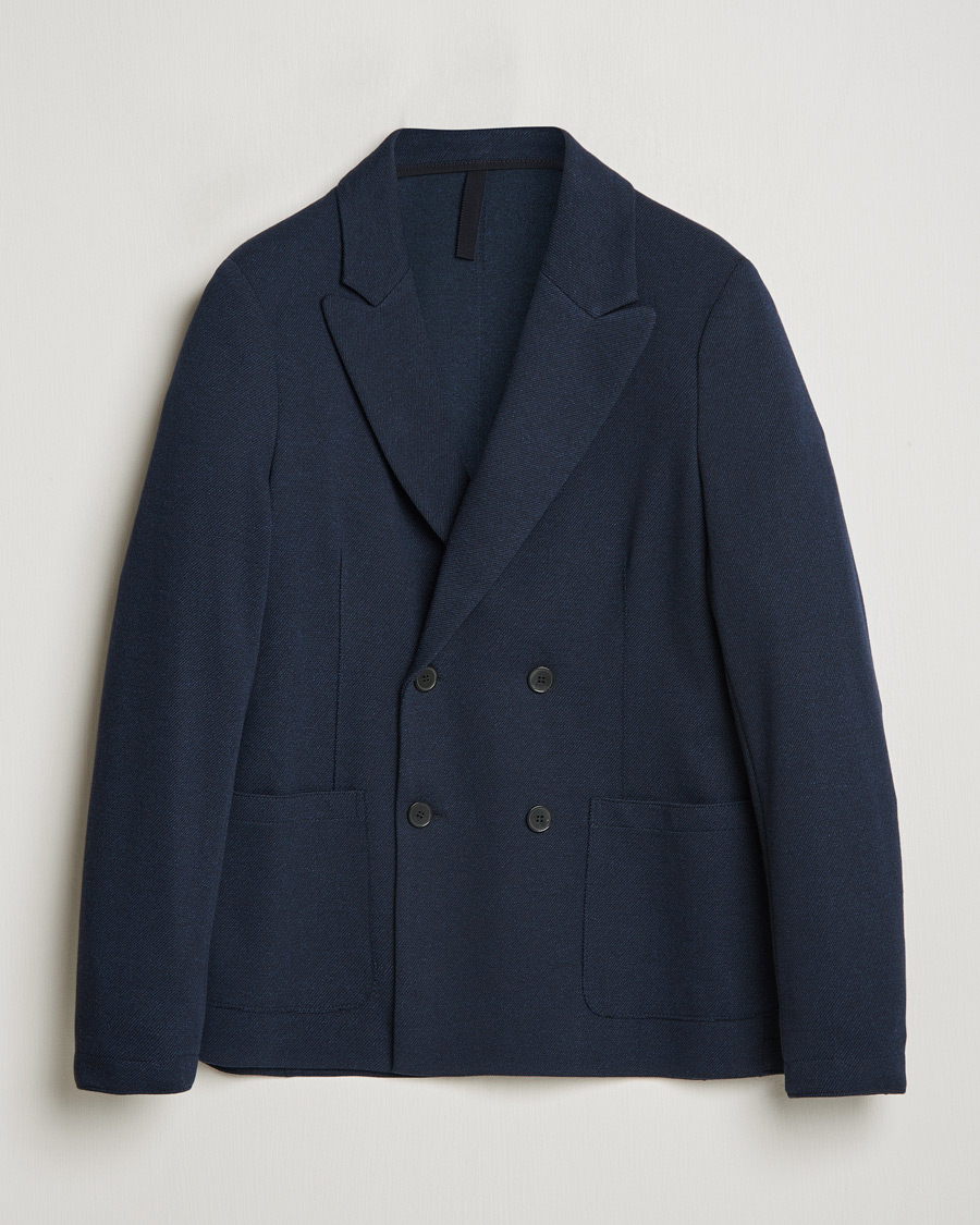 Herren | Sakkos | Harris Wharf London | Double Breasted Peak Lapel Jersey Blazer Navy Twill