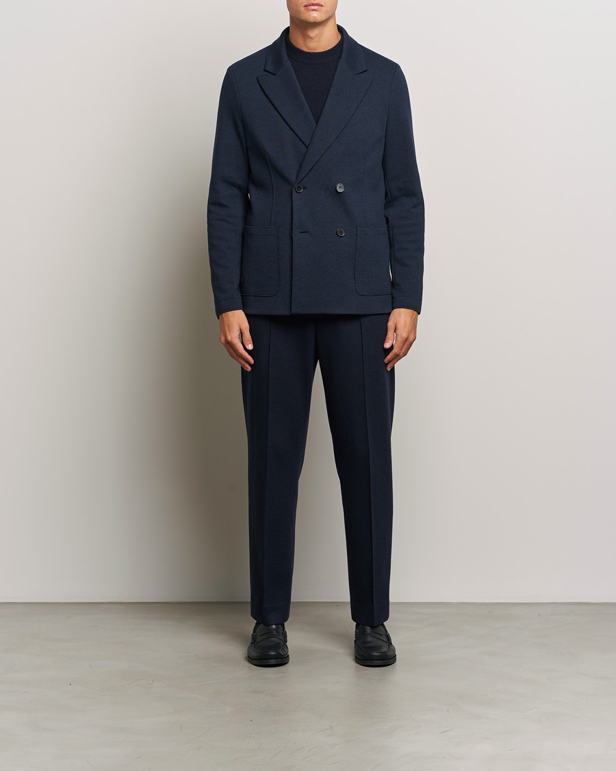 Herren | Sakkos | Harris Wharf London | Double Breasted Peak Lapel Jersey Blazer Navy Twill