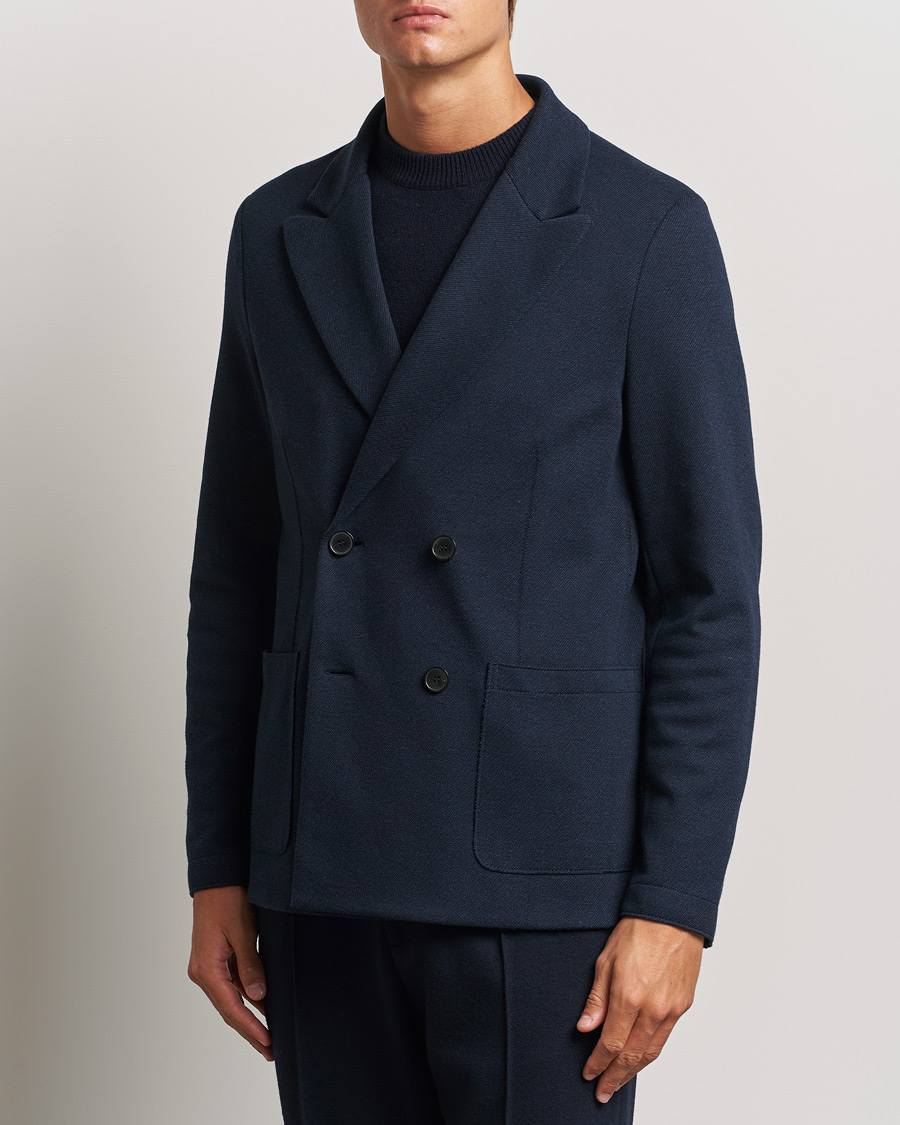 Herren | Sakkos | Harris Wharf London | Double Breasted Peak Lapel Jersey Blazer Navy Twill
