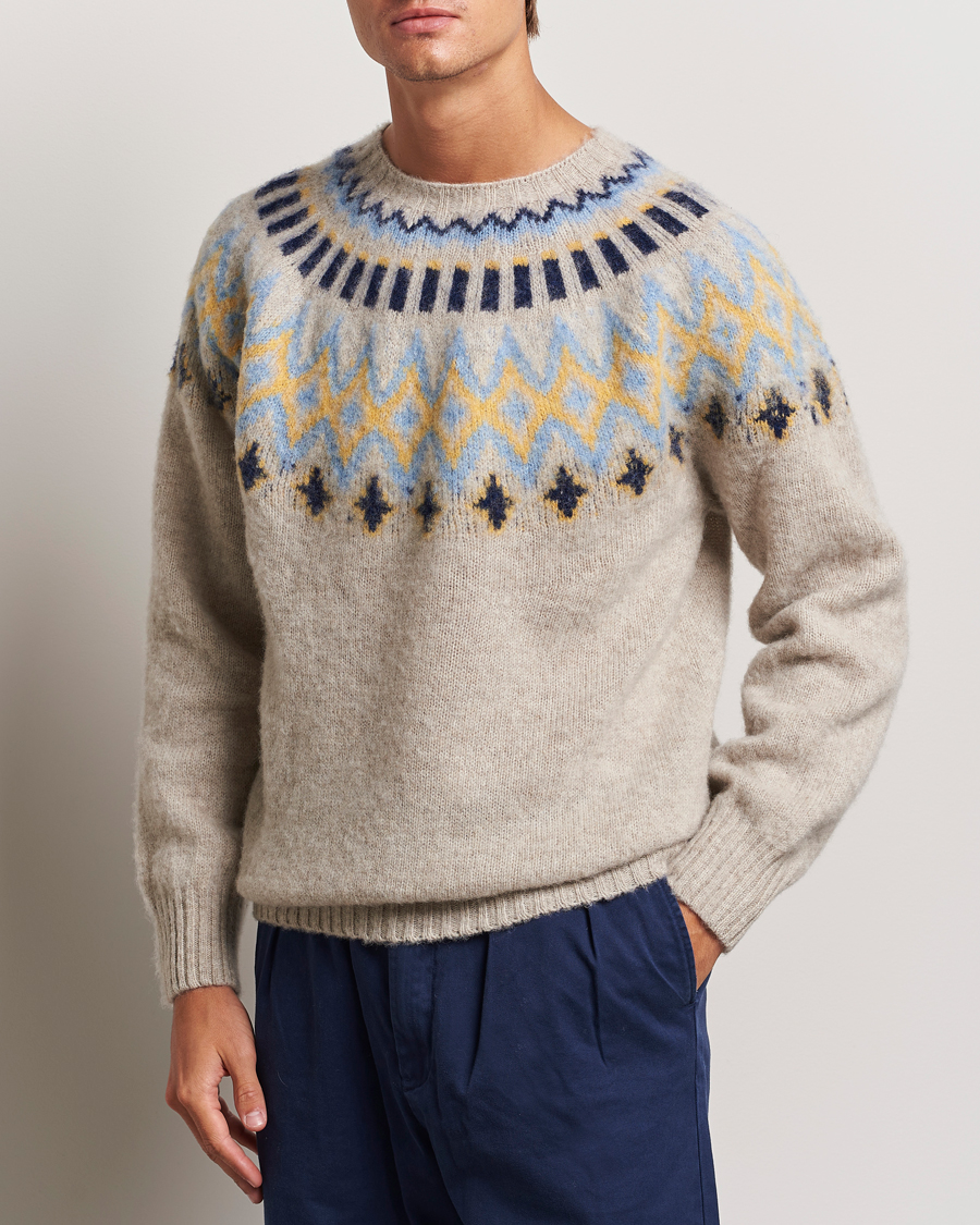 Herren | Pullover | Howlin' | Brushed Wool Fair Isle Crew Sweater Cosmic Latte