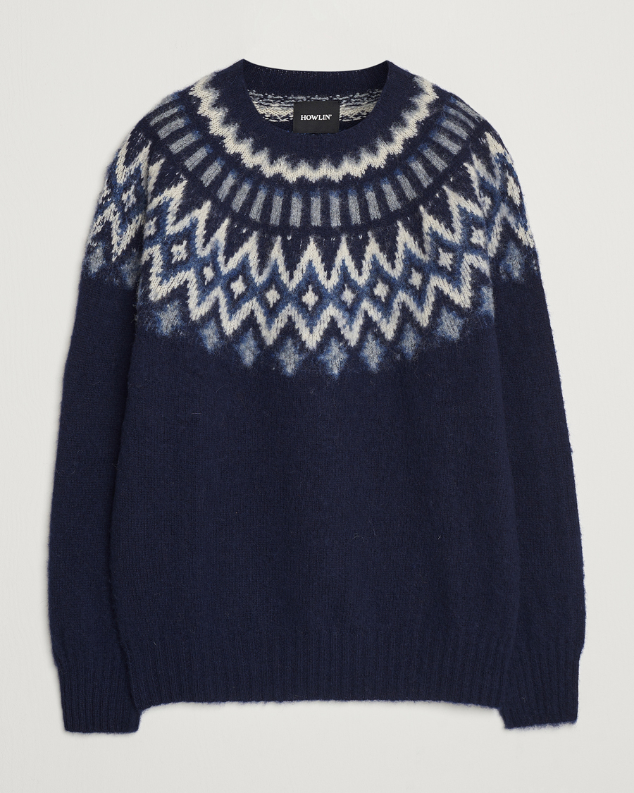 Herren | Pullover | Howlin' | Brushed Wool Fair Isle Crew Sweater Denim