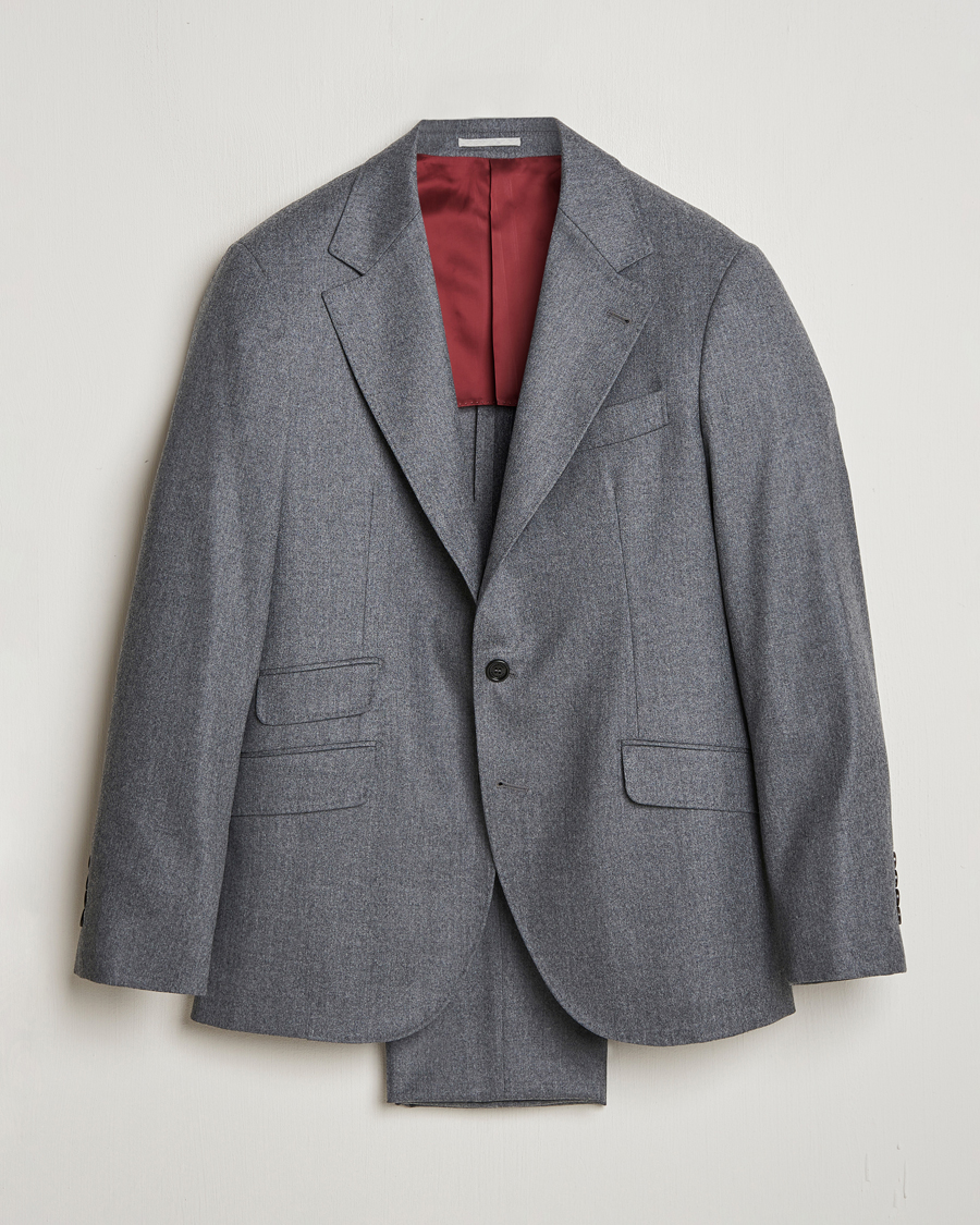 Herren | Anzüge | Brunello Cucinelli | Single Breasted Flannel Suit Grey Melange