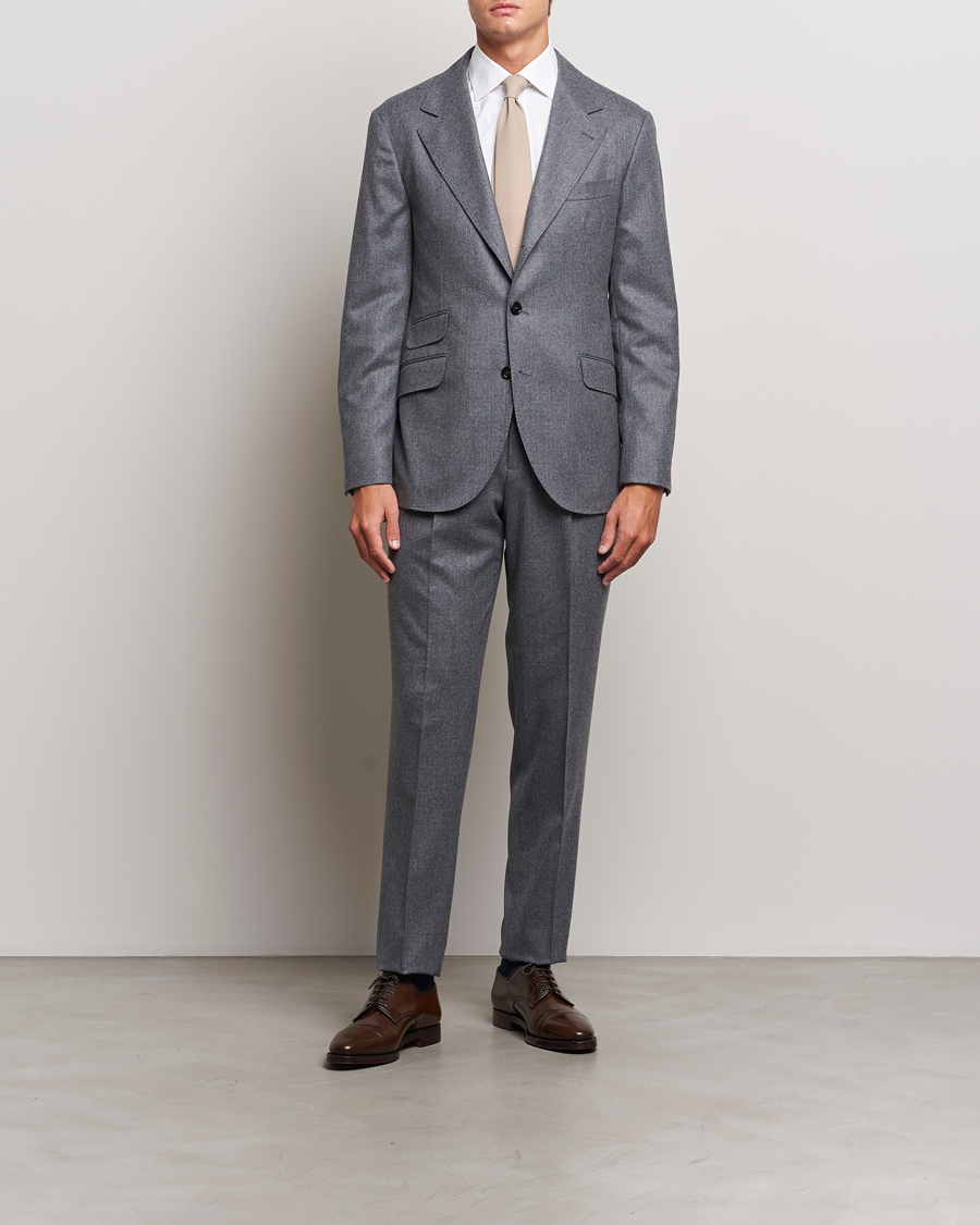 Herren | Anzüge | Brunello Cucinelli | Single Breasted Flannel Suit Grey Melange