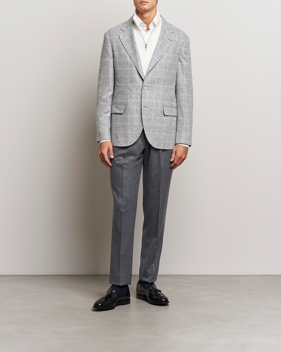 Herren | Sakkos | Brunello Cucinelli | Single Breasted Check Blazer Pearl Grey