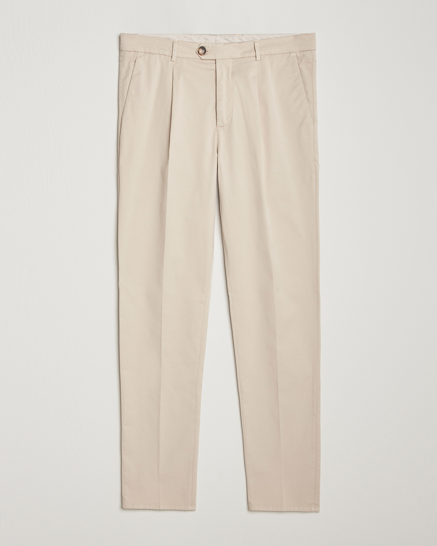 Herren | Hosen | Brunello Cucinelli | Slim Fit Pleated Trousers Light Beige