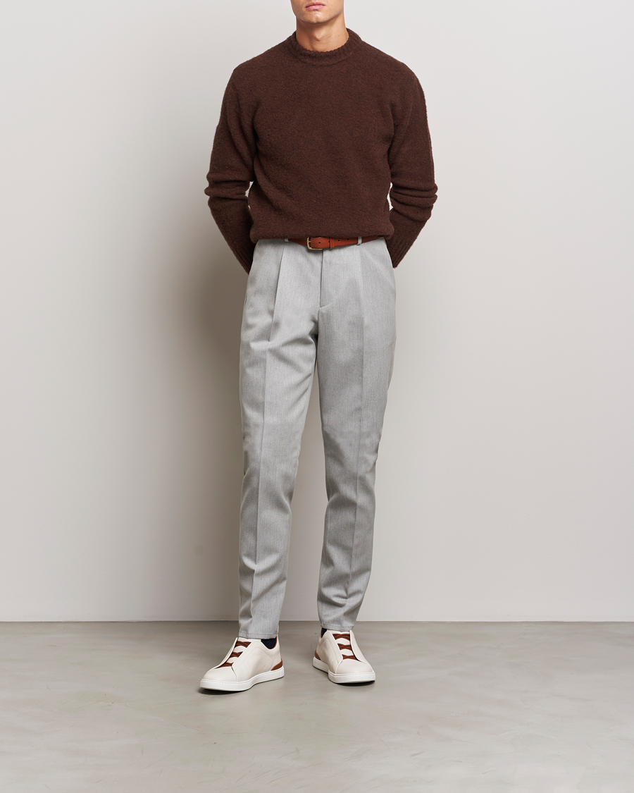Herren | Hosen | Brunello Cucinelli | Slim Fit Pleated Wool Trousers Light Grey