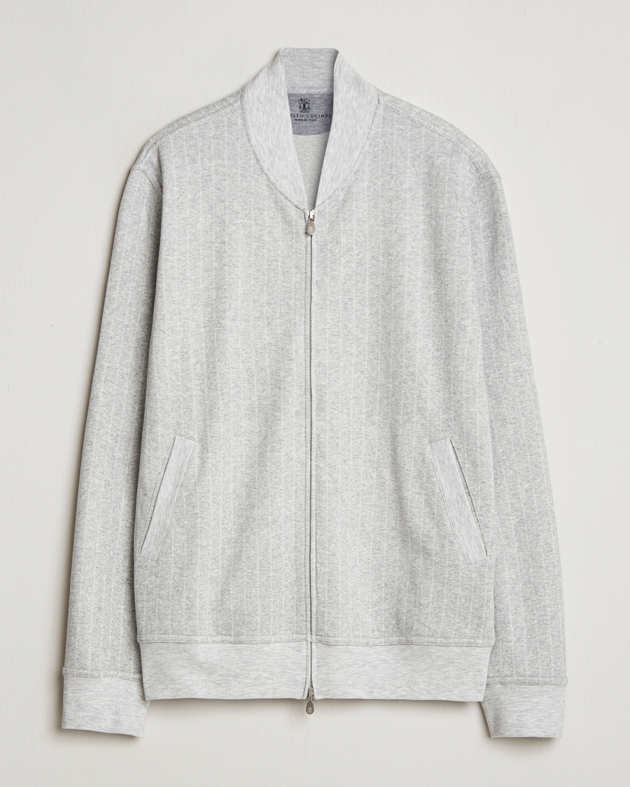 Herren | Pullover | Brunello Cucinelli | Soft Pinstripe Full Zip Sweater Pearl Grey