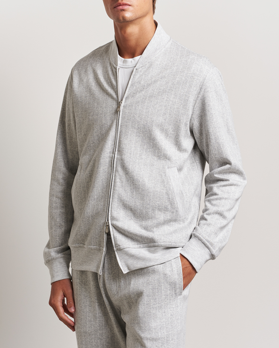Herren | Pullover | Brunello Cucinelli | Soft Pinstripe Full Zip Sweater Pearl Grey