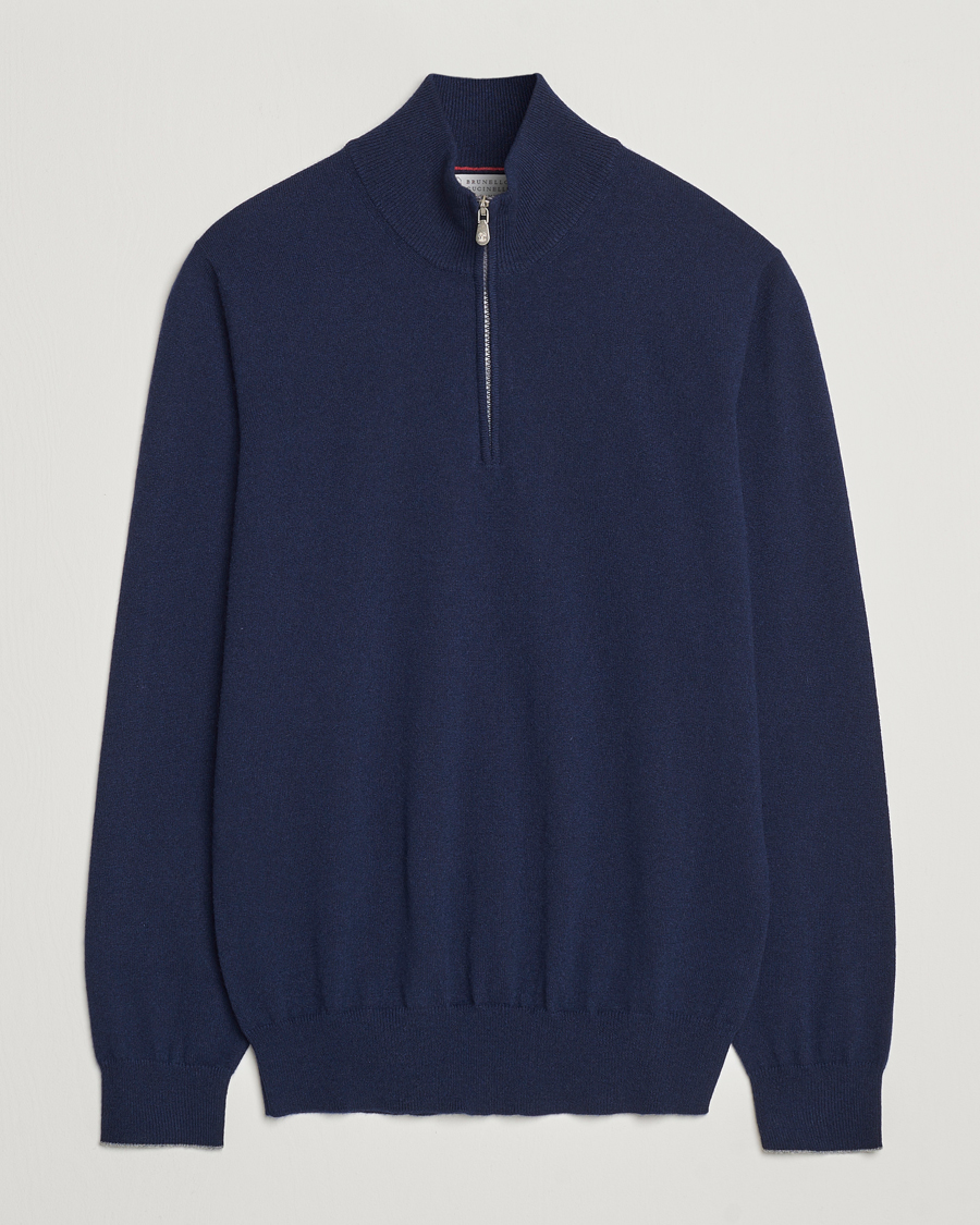 Herren | Pullover | Brunello Cucinelli | 2 Ply Cashmere Half Zip Navy