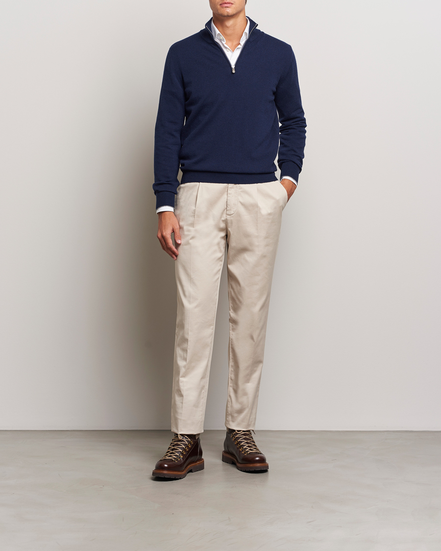 Herren | Pullover | Brunello Cucinelli | 2 Ply Cashmere Half Zip Navy
