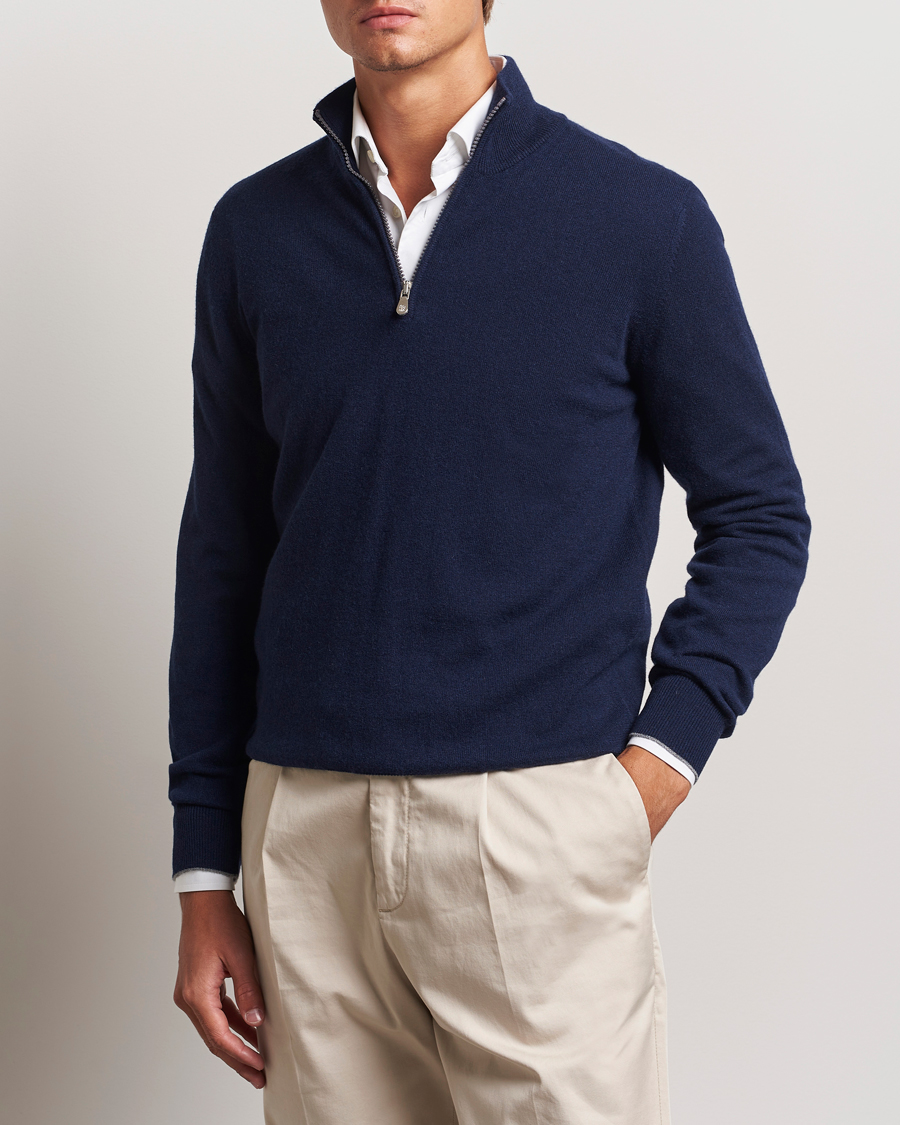 Herren | Pullover | Brunello Cucinelli | 2 Ply Cashmere Half Zip Navy