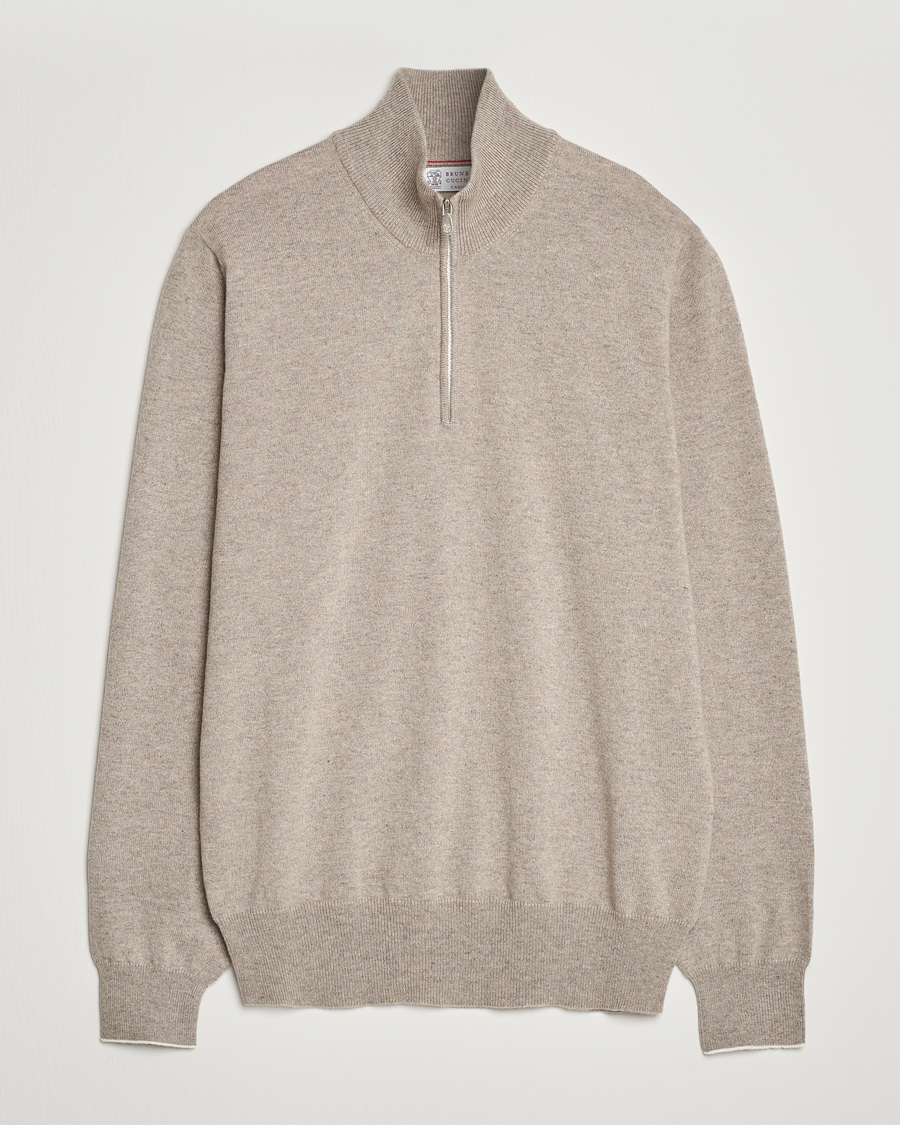 Herren | Pullover | Brunello Cucinelli | 2 Ply Cashmere Half Zip Beige