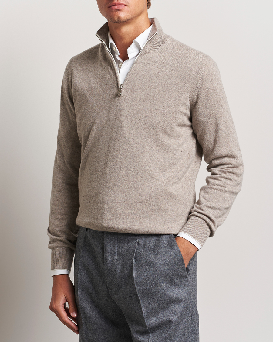 Herren | Pullover | Brunello Cucinelli | 2 Ply Cashmere Half Zip Beige