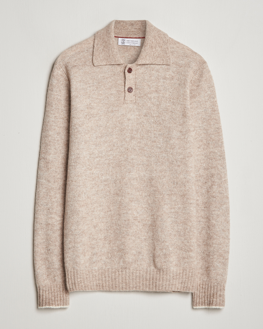 Herren | Pullover | Brunello Cucinelli | Alpaca Wool Long Sleeve Polo Light Beige