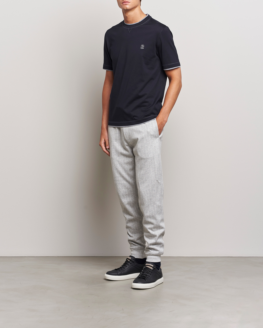 Herren | T-Shirts | Brunello Cucinelli | Short Sleeve Logo T-Shirt Navy