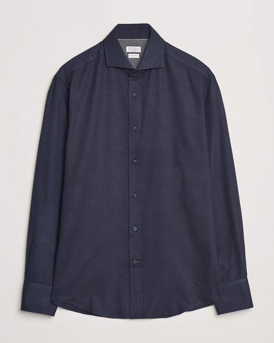 Herren | Hemden | Brunello Cucinelli | Slim Fit Flannel Shirt Navy