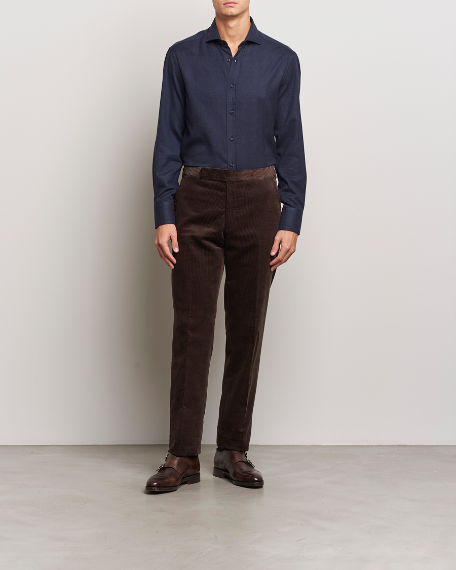 Herren | Hemden | Brunello Cucinelli | Slim Fit Flannel Shirt Navy