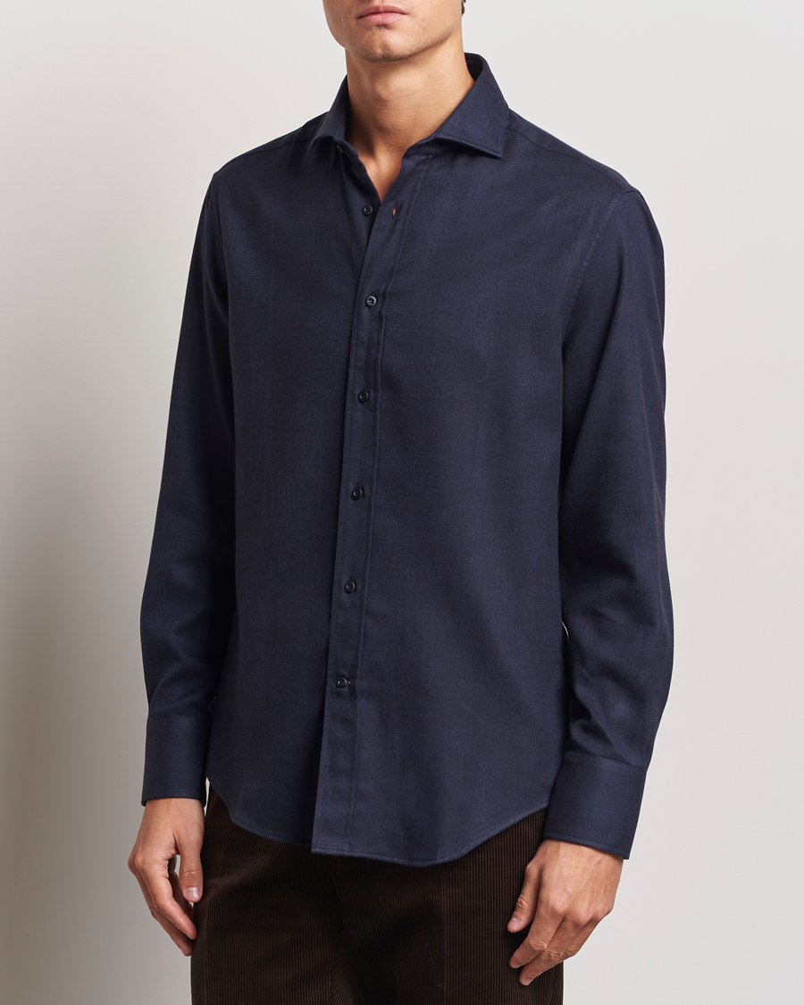 Herren | Hemden | Brunello Cucinelli | Slim Fit Flannel Shirt Navy