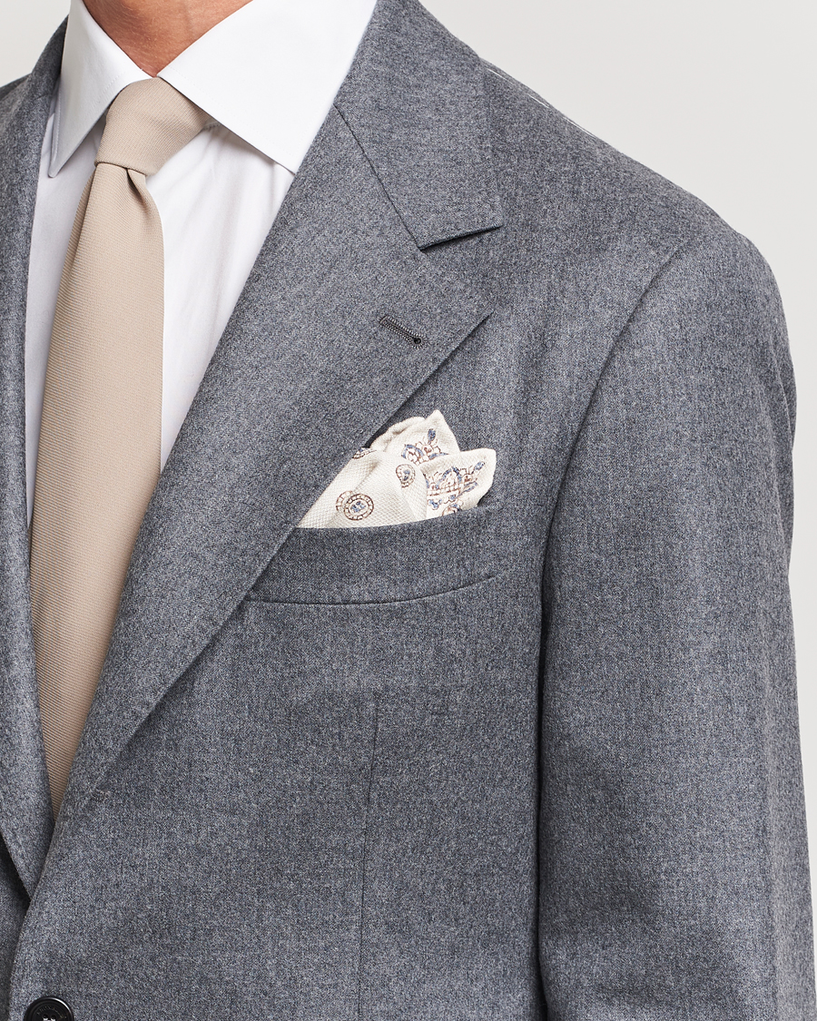 Herren | Brunello Cucinelli Printed Silk Pocket Square Ivory | Brunello Cucinelli | Printed Silk Pocket Square Ivory