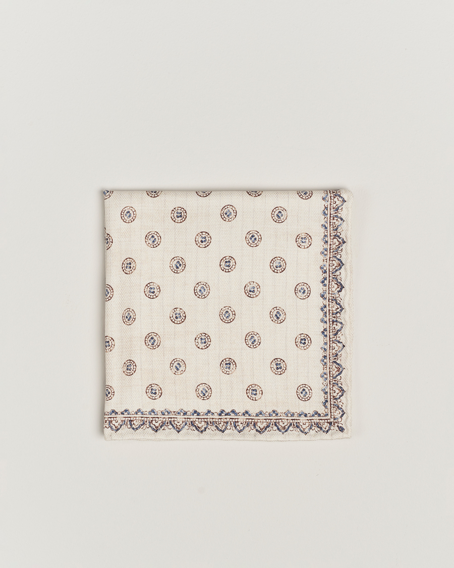 Herren | Brunello Cucinelli Printed Silk Pocket Square Ivory | Brunello Cucinelli | Printed Silk Pocket Square Ivory