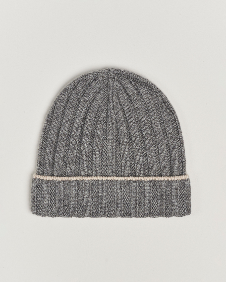 Herren | Brunello Cucinelli Cashmere Contrast Beanie Grey Melange | Brunello Cucinelli | Cashmere Contrast Beanie Grey Melange