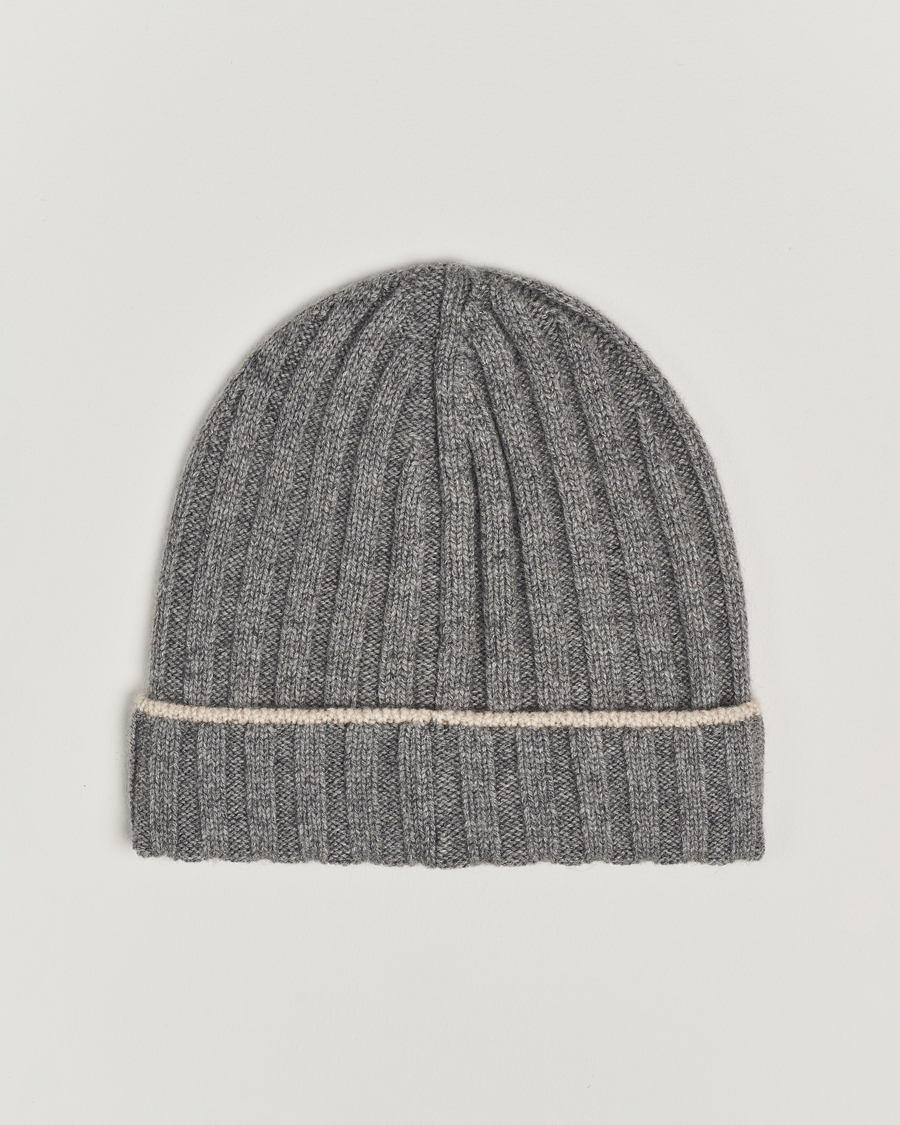 Herren | Brunello Cucinelli Cashmere Contrast Beanie Grey Melange | Brunello Cucinelli | Cashmere Contrast Beanie Grey Melange