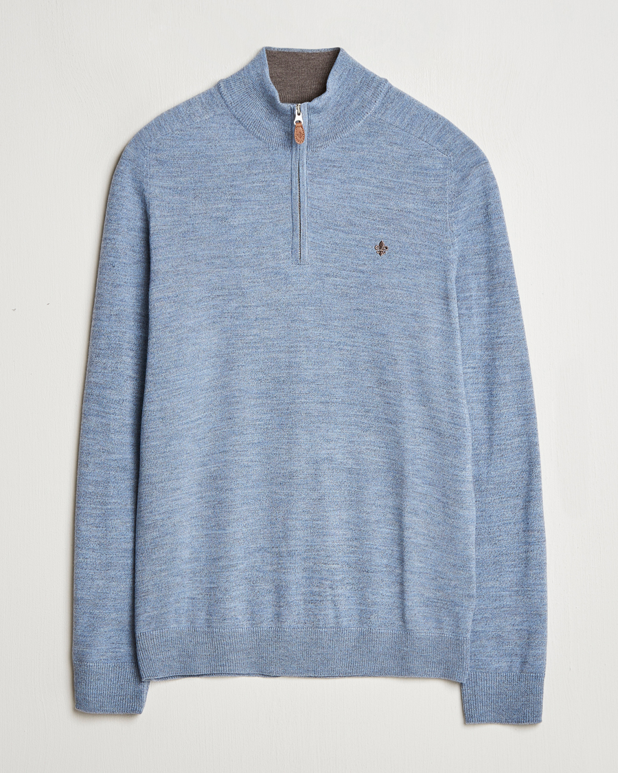 Herren | Pullover | Morris | John Merino Half Zip Light Blue