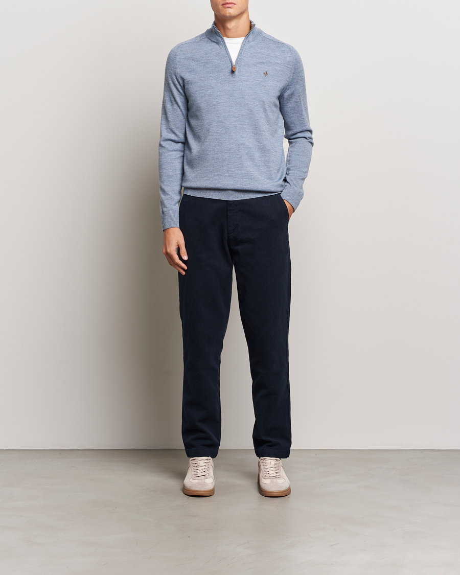 Herren | Pullover | Morris | John Merino Half Zip Light Blue