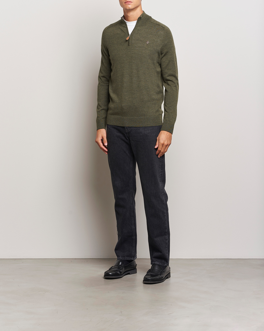 Herren | Pullover | Morris | John Merino Half Zip Olive