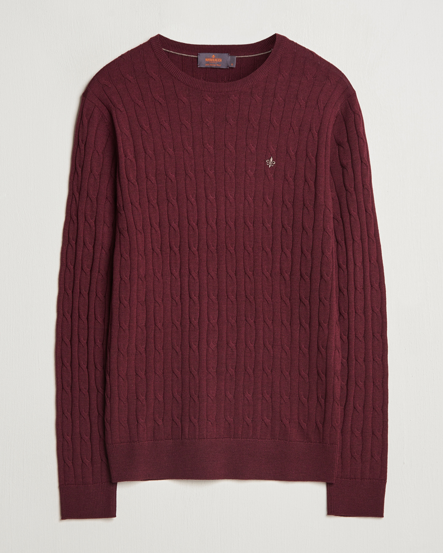 Herren | Pullover | Morris | Merino Cable O-Neck Wine Red
