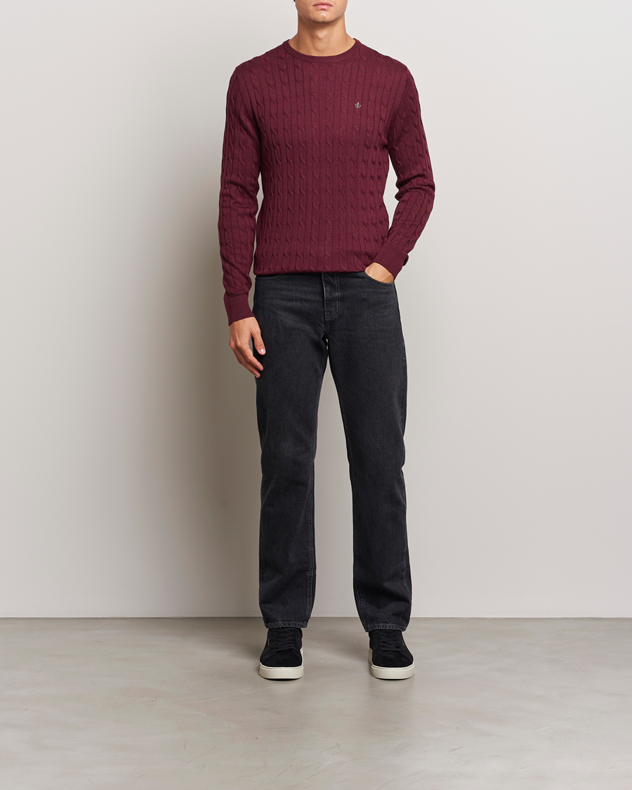 Herren | Pullover | Morris | Merino Cable O-Neck Wine Red