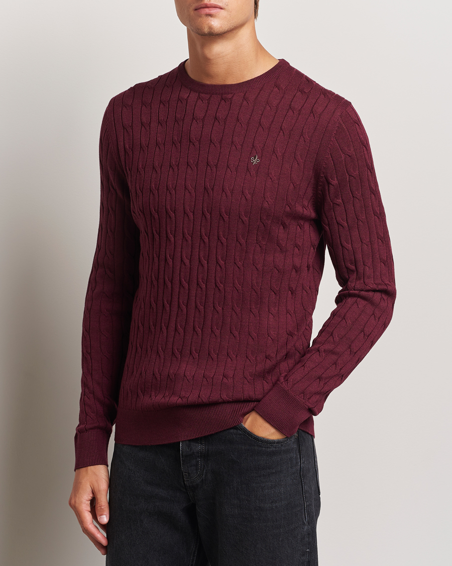 Herren | Pullover | Morris | Merino Cable O-Neck Wine Red