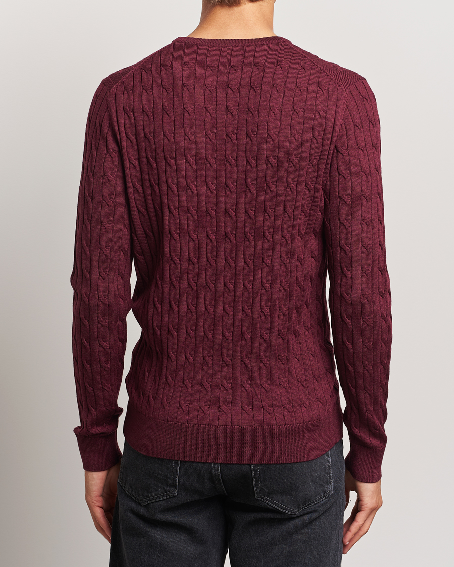 Herren | Pullover | Morris | Merino Cable O-Neck Wine Red