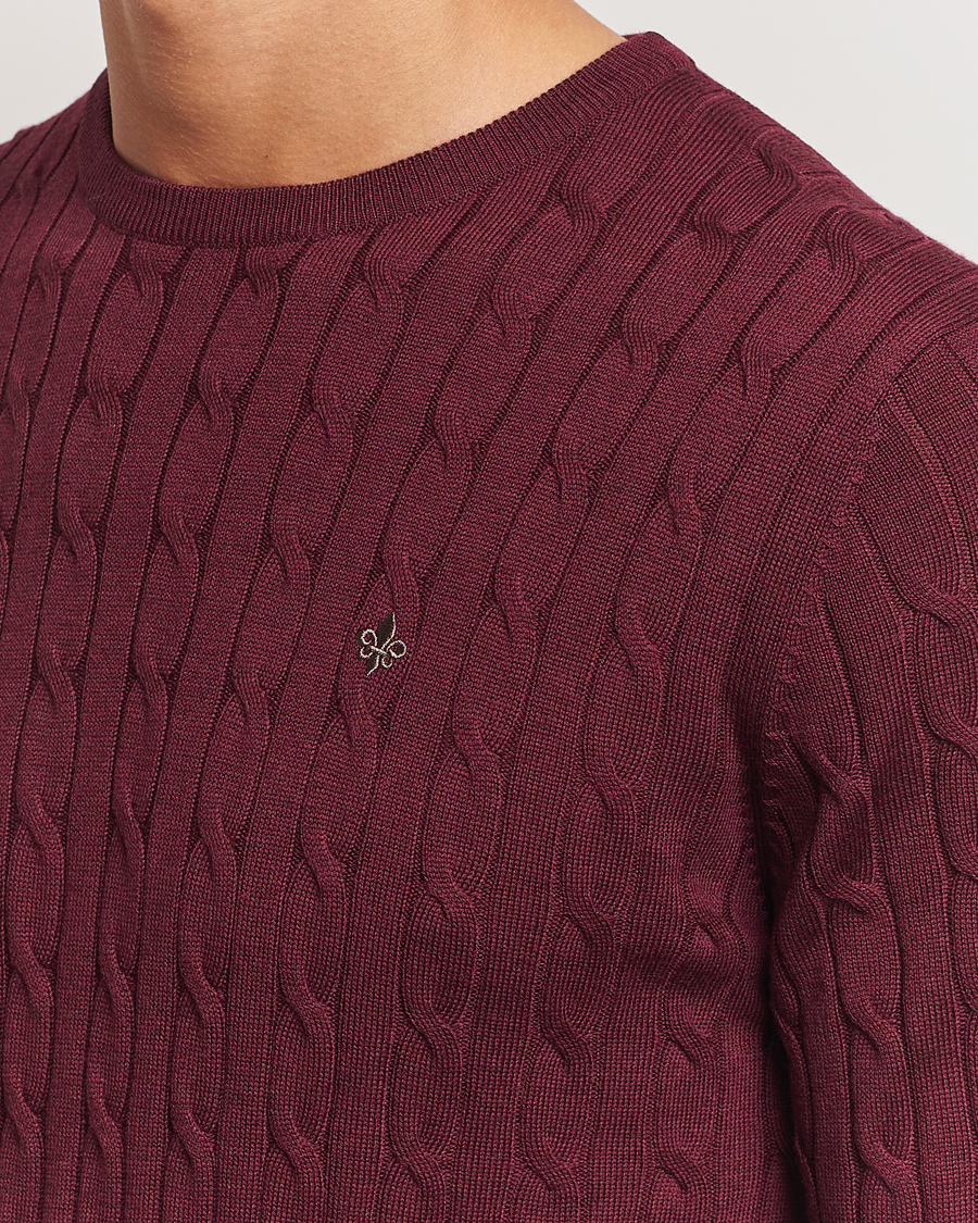 Herren | Pullover | Morris | Merino Cable O-Neck Wine Red
