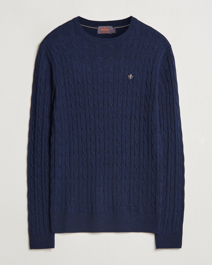 Herren | Pullover | Morris | Merino Cable O-Neck Blue