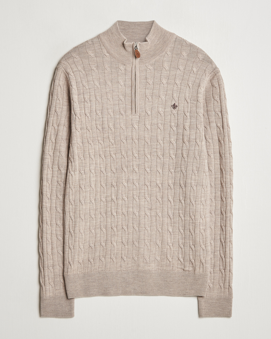 Herren | Pullover | Morris | Merino Cable Half Zip Khaki