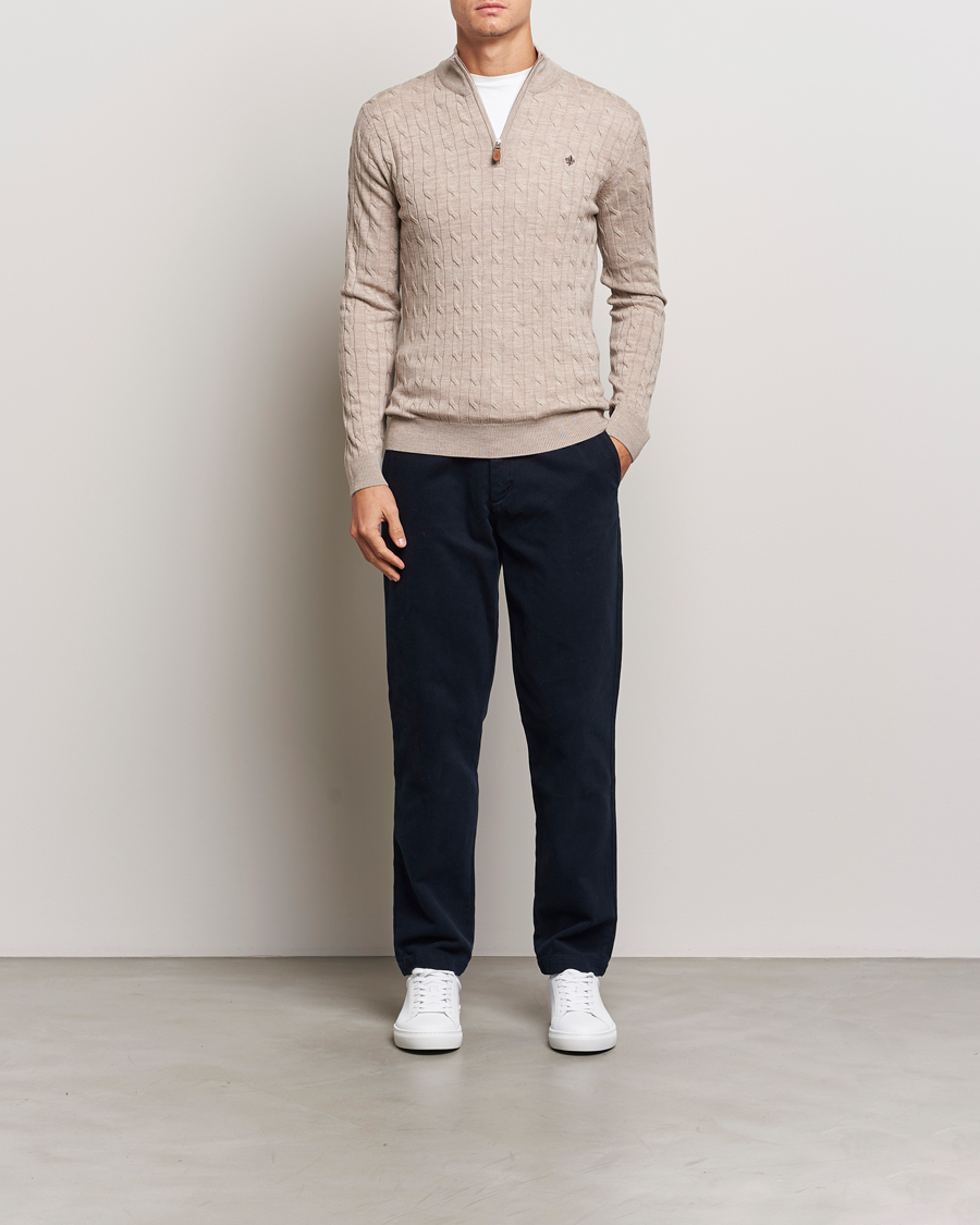 Herren | Pullover | Morris | Merino Cable Half Zip Khaki